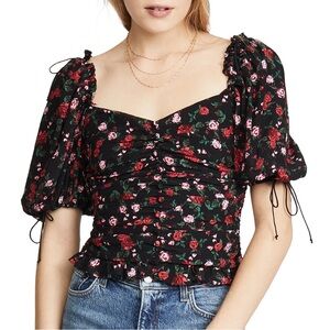 For Love & Lemons Tainted Button Front Blouse - Ditsy Rose Floral